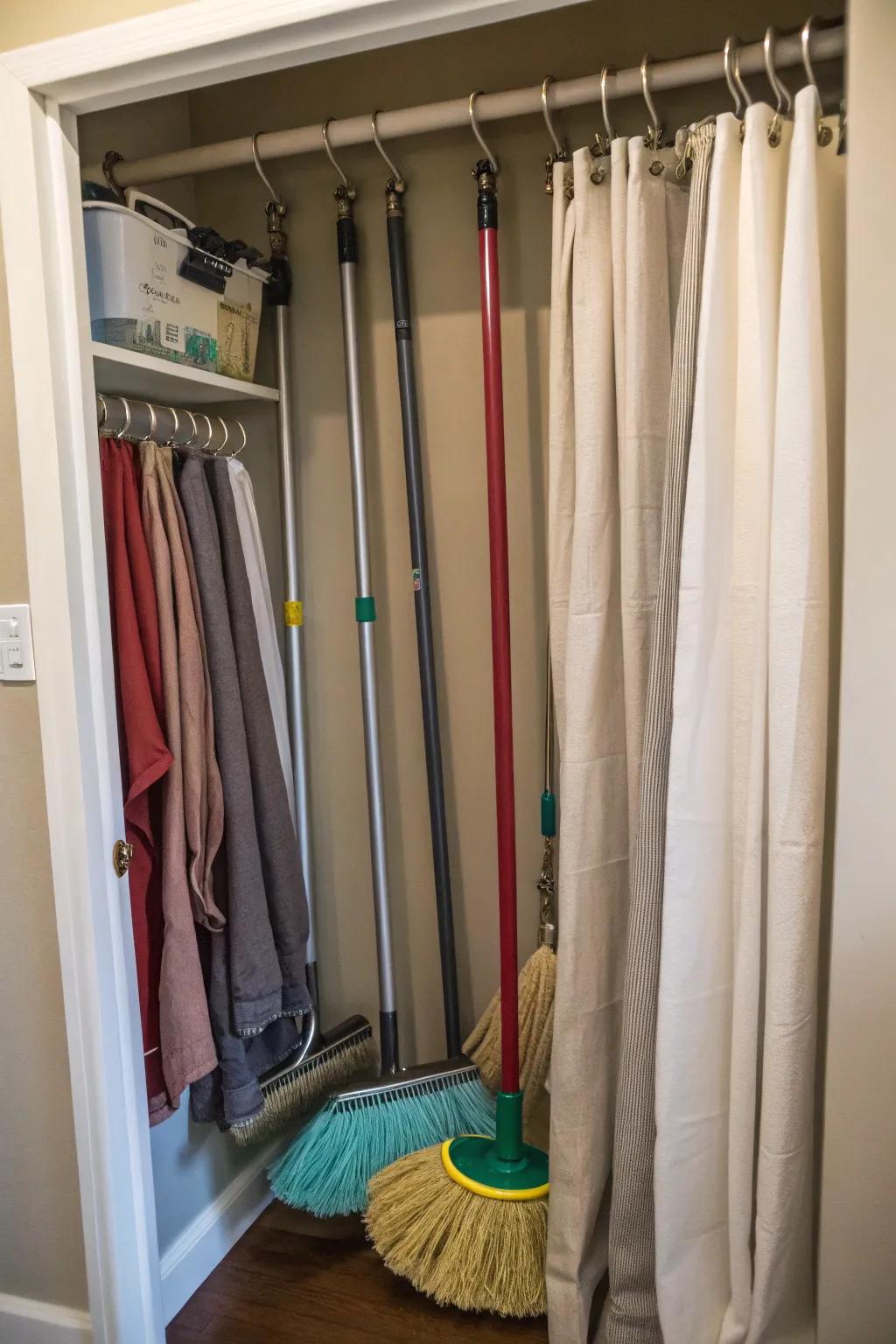 Curtain rods can be creatively repurposed for tool storage.