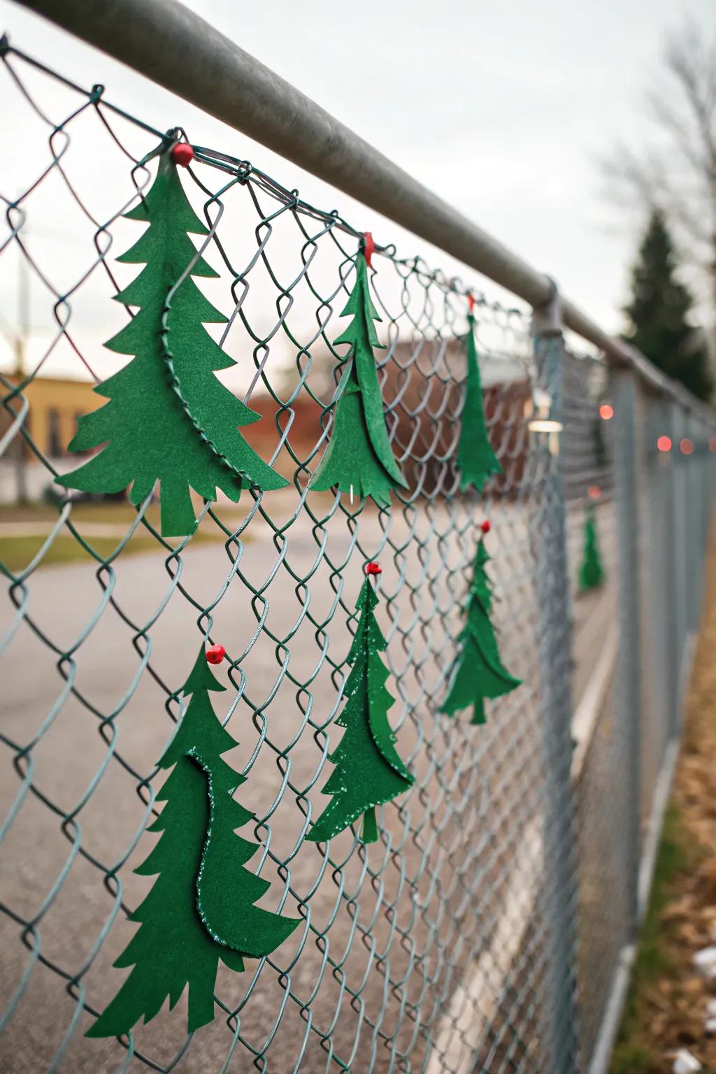 Artificial pine slats add a festive touch to your fence.