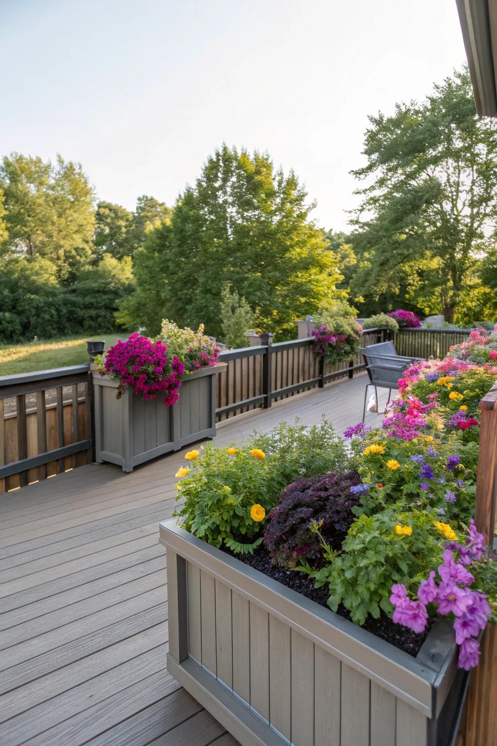 Planter railings blend greenery with function beautifully.