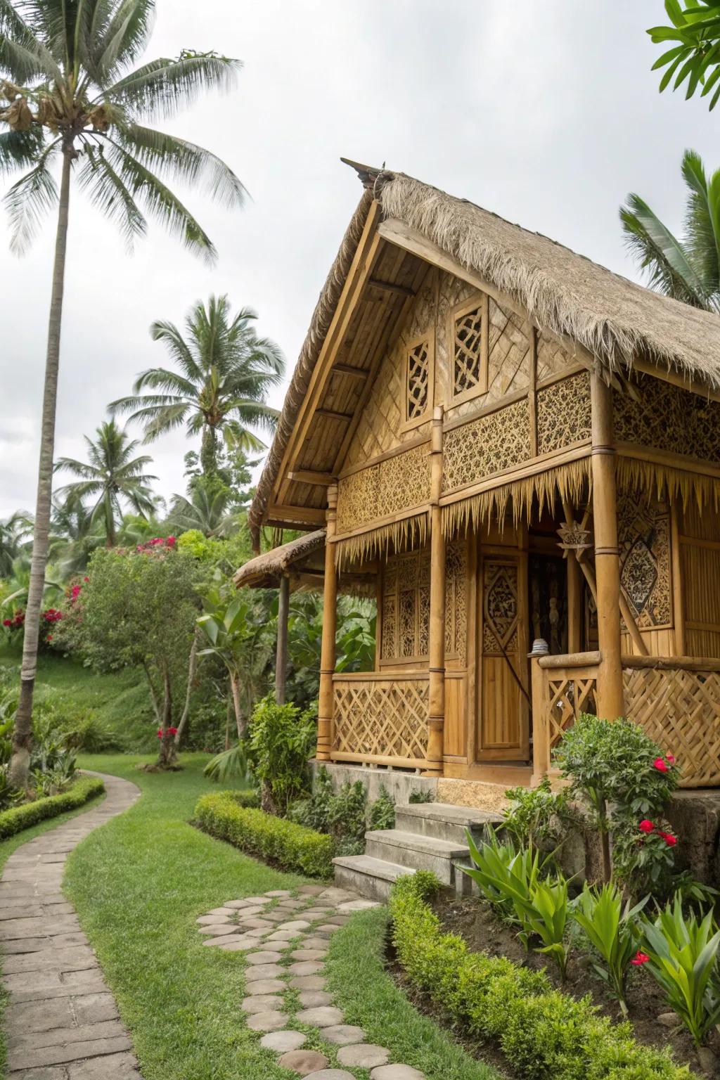 Elegant bamboo house blending sustainability with natural beauty.