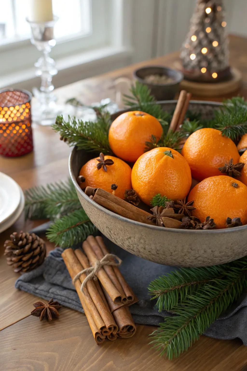 A sweet citrus centerpiece offers a festive and fragrant surprise.