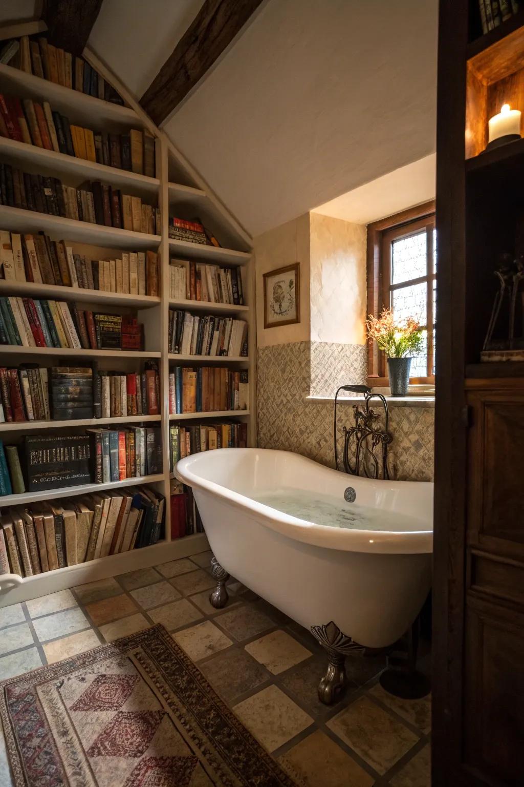 An enchanting alcove where a clawfoot tub becomes a private retreat.