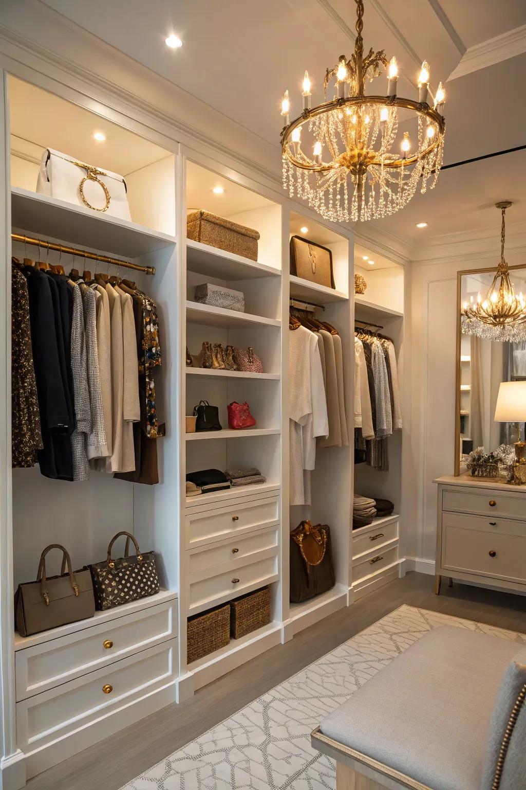 A boutique-style closet offers a luxurious and personalized wardrobe experience.