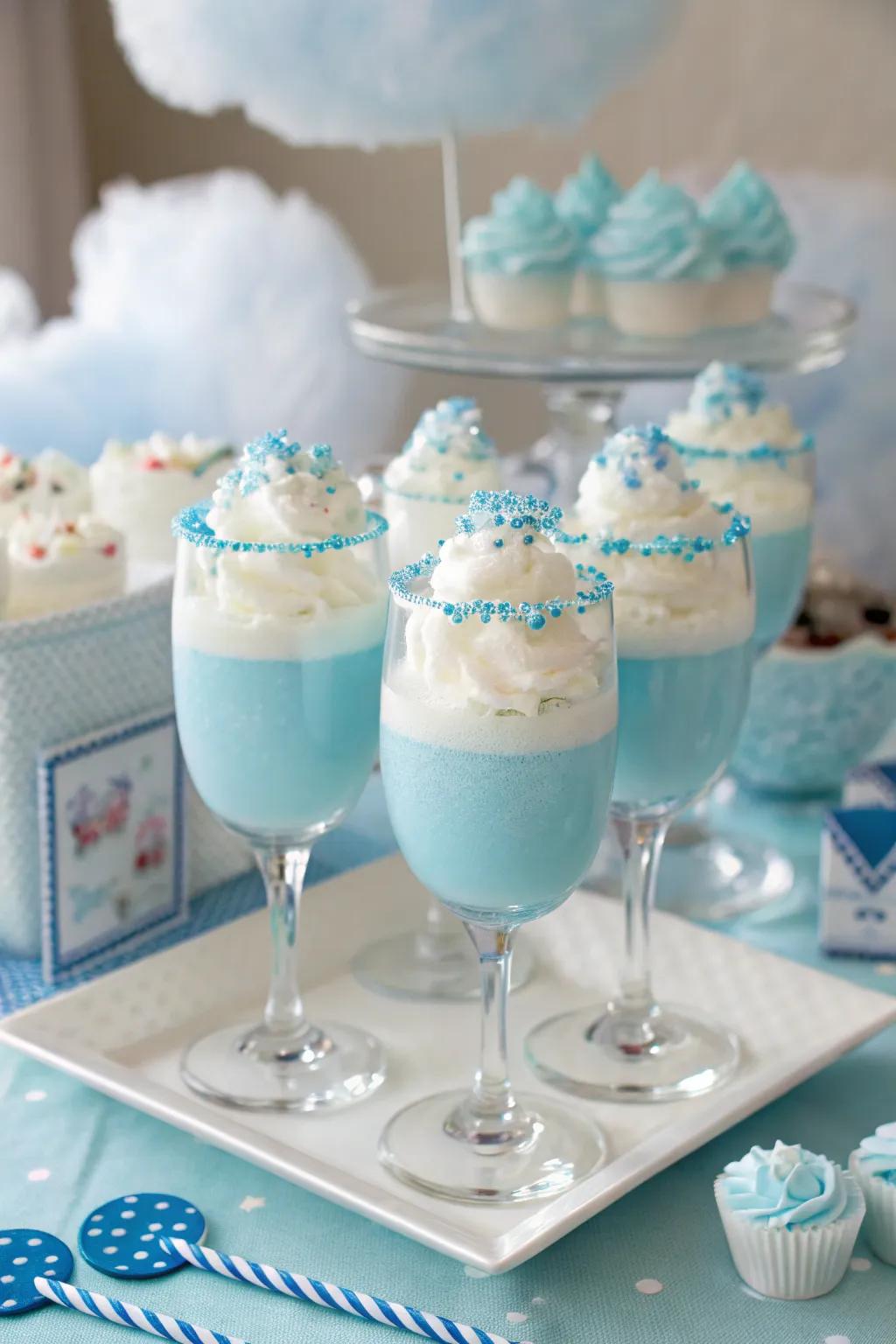 Cloud-themed drinks offer a whimsical and refreshing treat for guests.