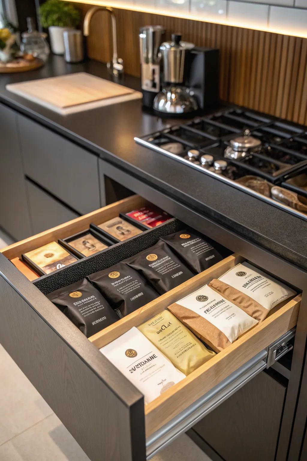 A curated coffee station offers a personalized coffee shop experience.