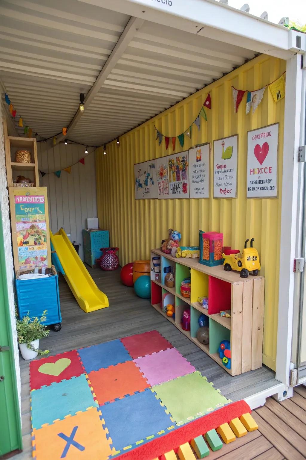 A container playroom provides a safe and fun environment for children to play and learn.