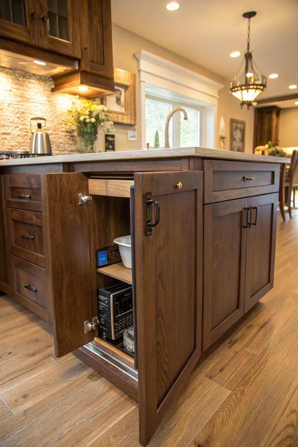 Hidden compartments add surprise and discreet storage to your kitchen.