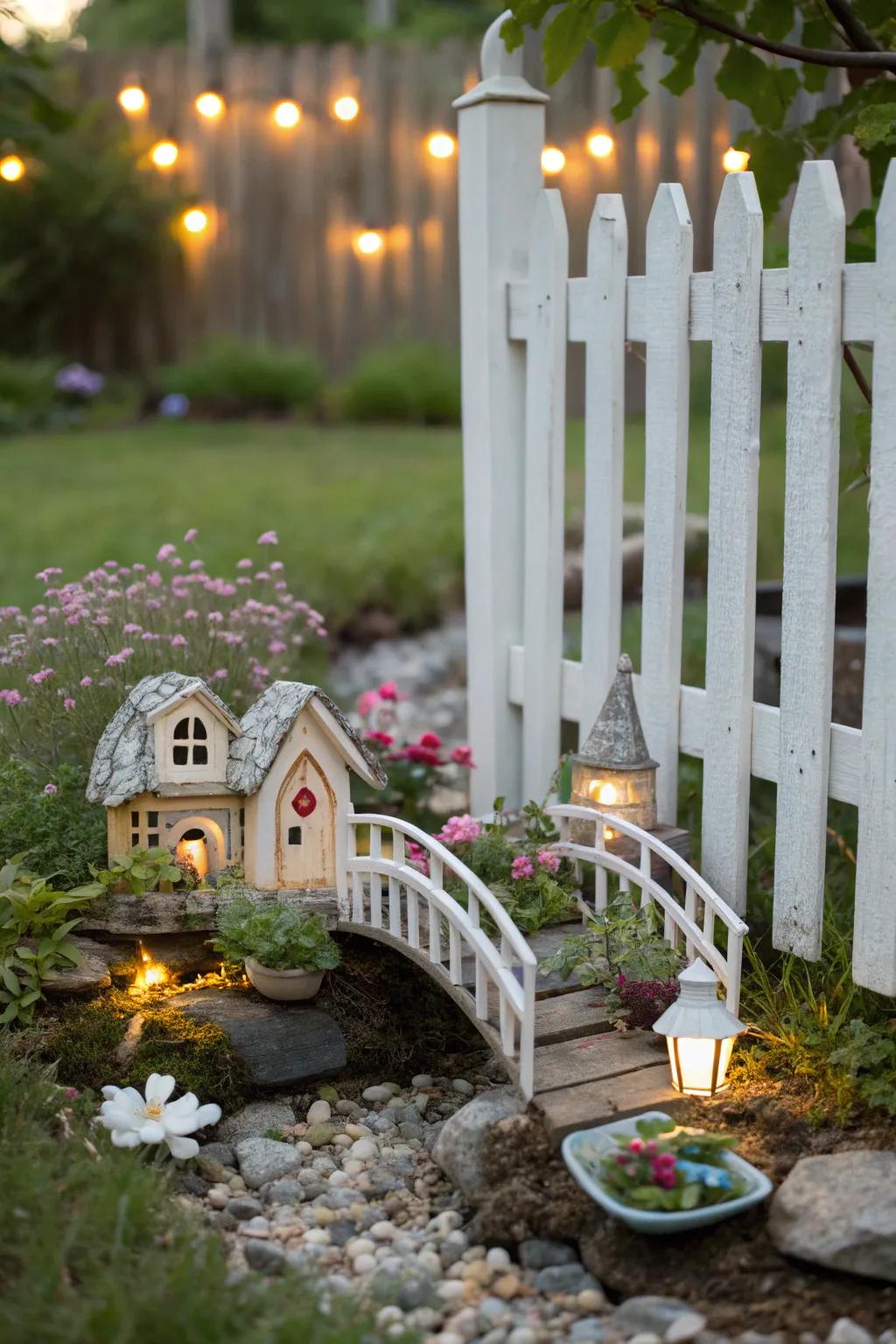 Fairy gardens add a magical touch to the base of your fence.