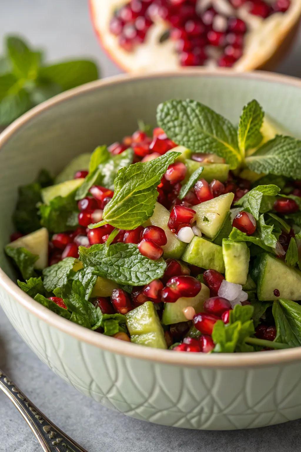 Mint and pomegranate salad, adding freshness and color to your meal.