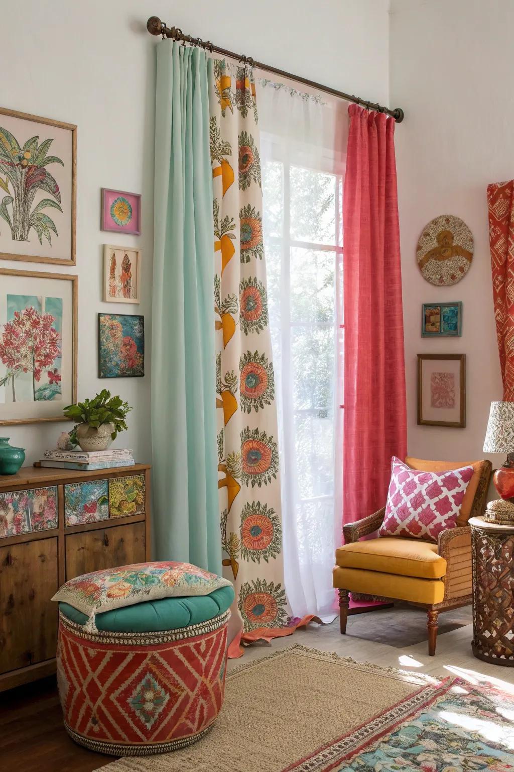 Express your personality with an eclectic mix of curtains.