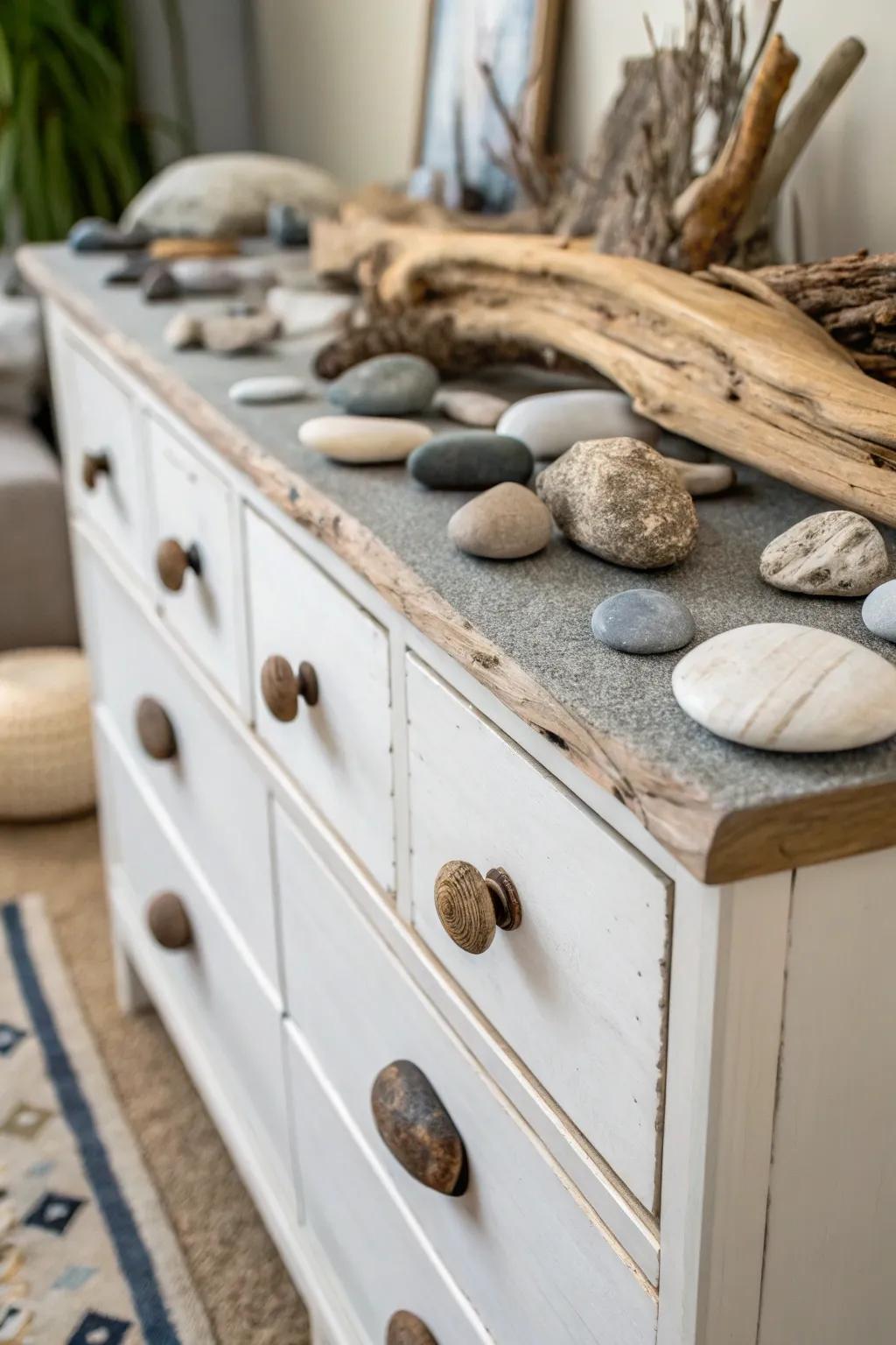 Natural elements bring tranquility to your dresser.