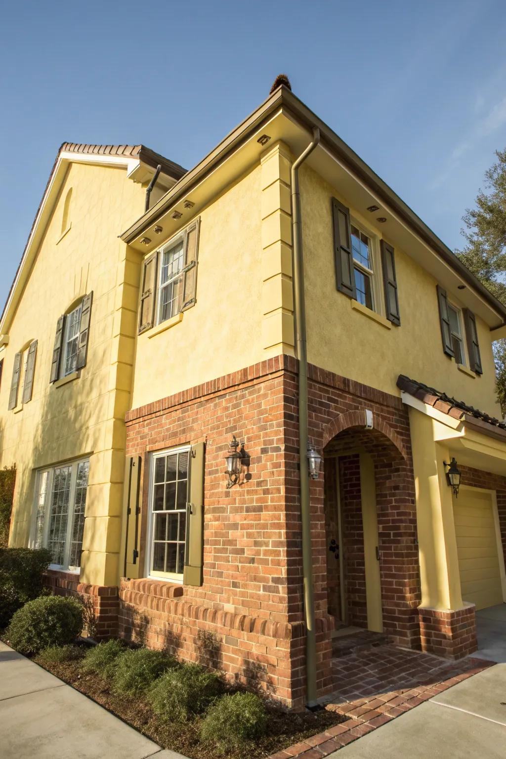 Muted yellow brings cheer to classic brick.