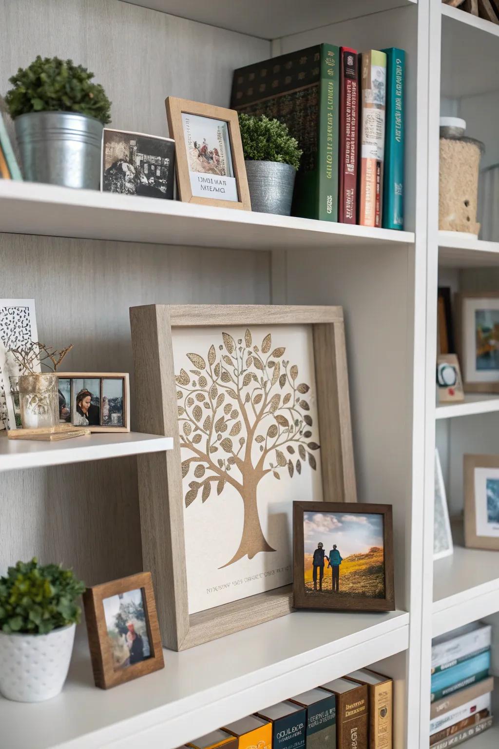 Shadow boxes offer a tactile way to showcase family history.