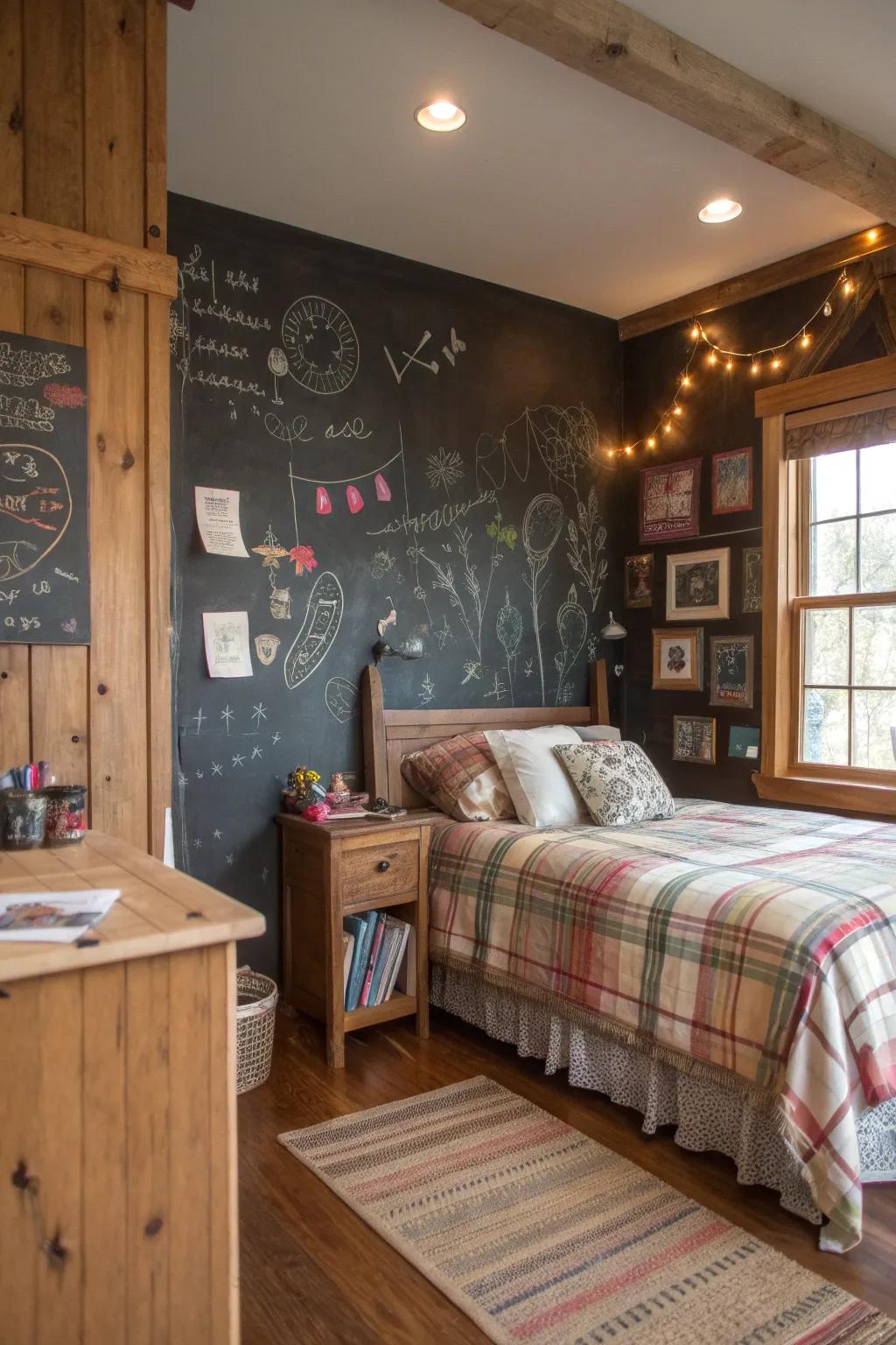 Chalkboard walls invite creativity.