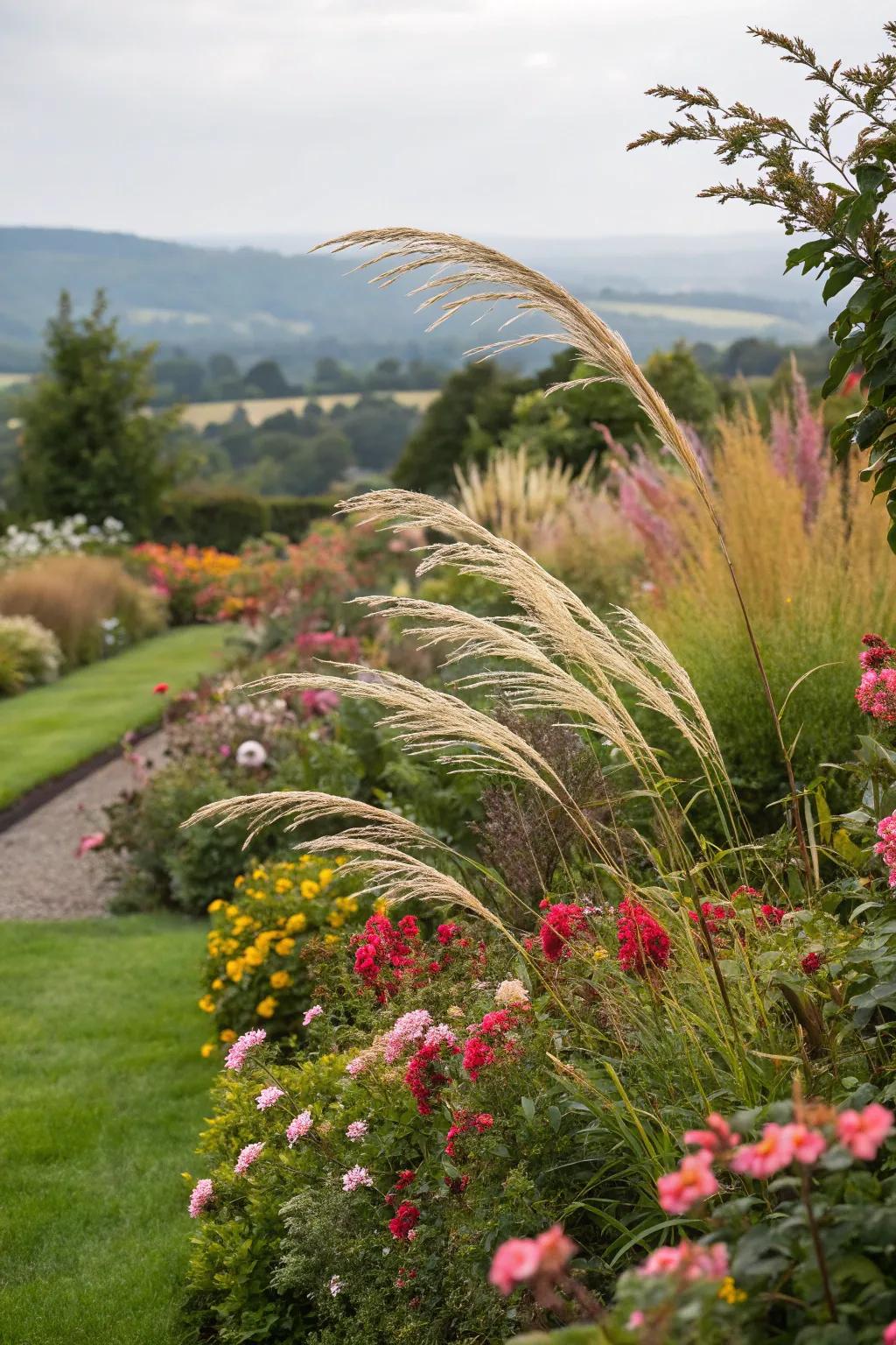 Ornamental grasses adding movement and texture.