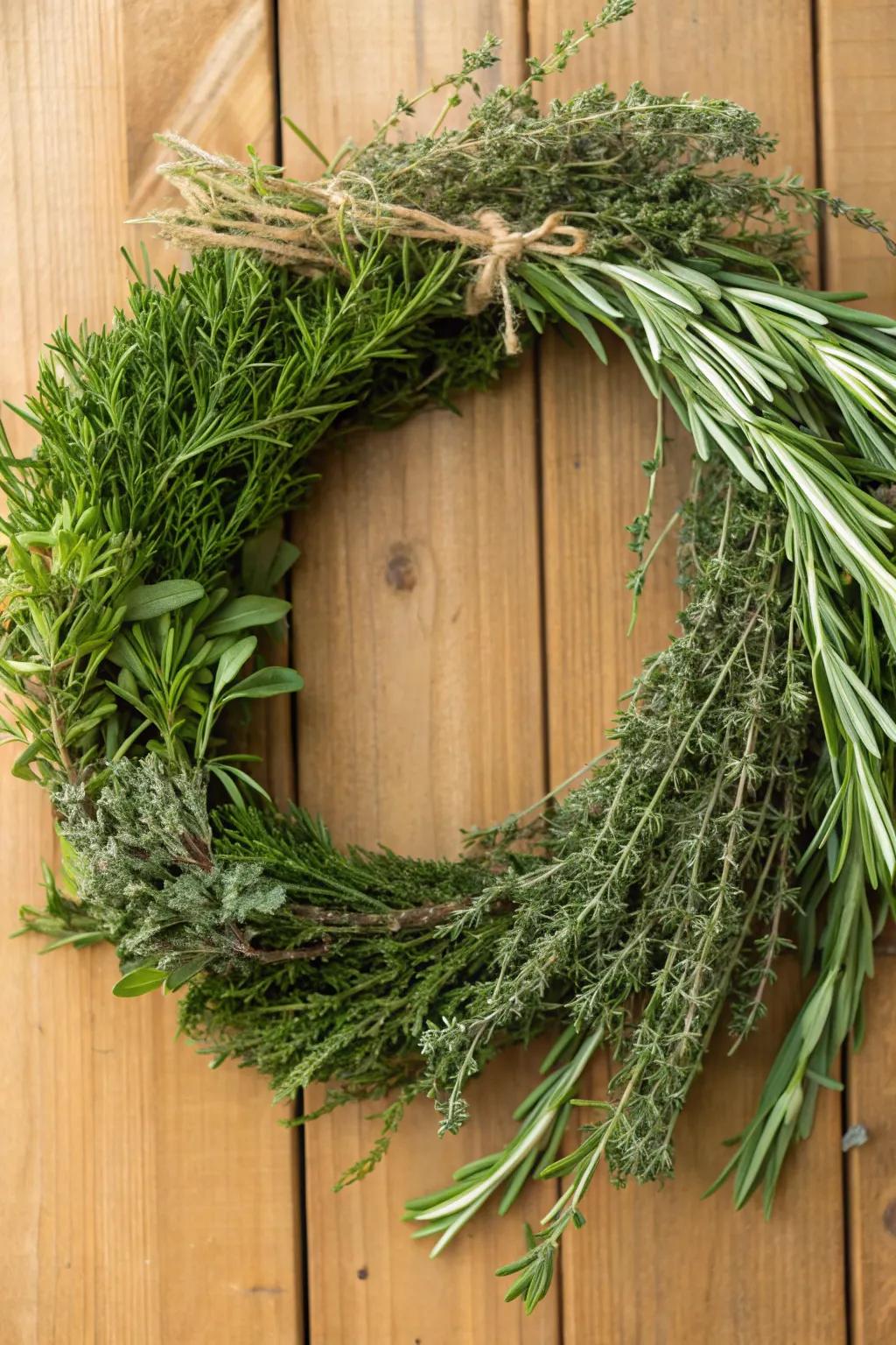 An herb garden wreath combining beauty with a delightful aroma.