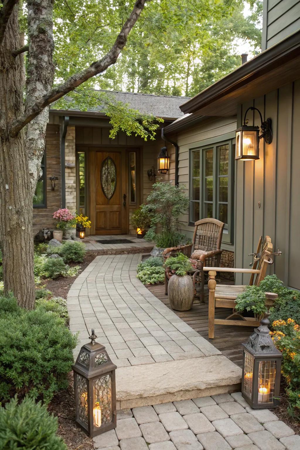 Textured wood-look pavers for a rustic yet modern entrance.