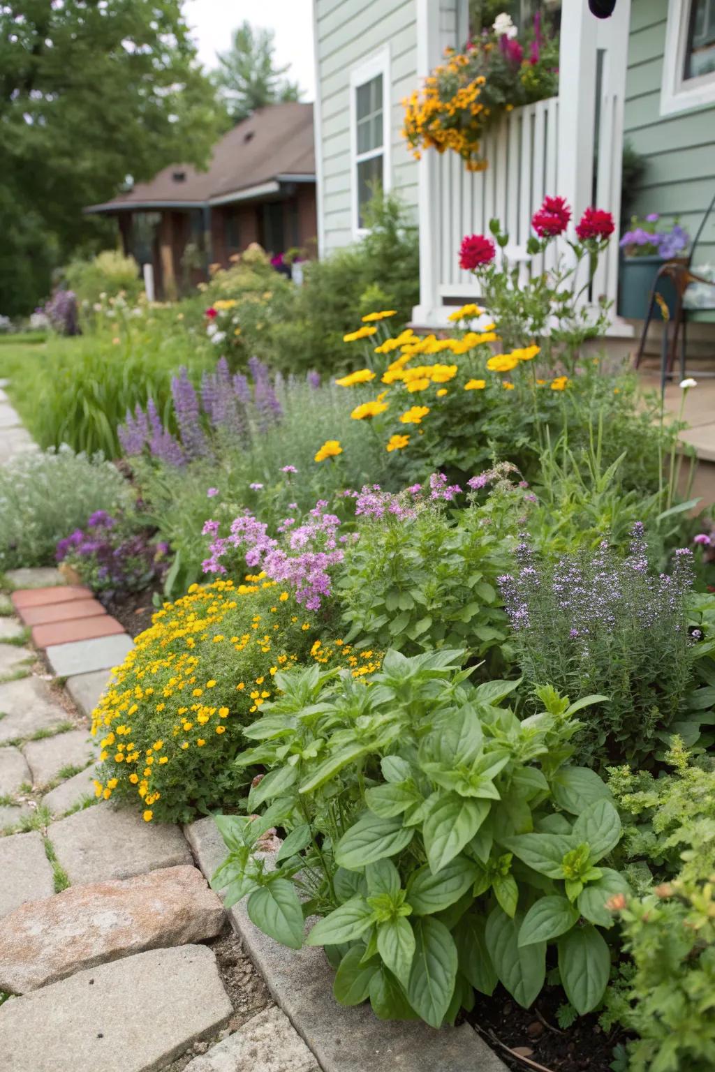 Herbs and flowers together offer beauty and practicality.