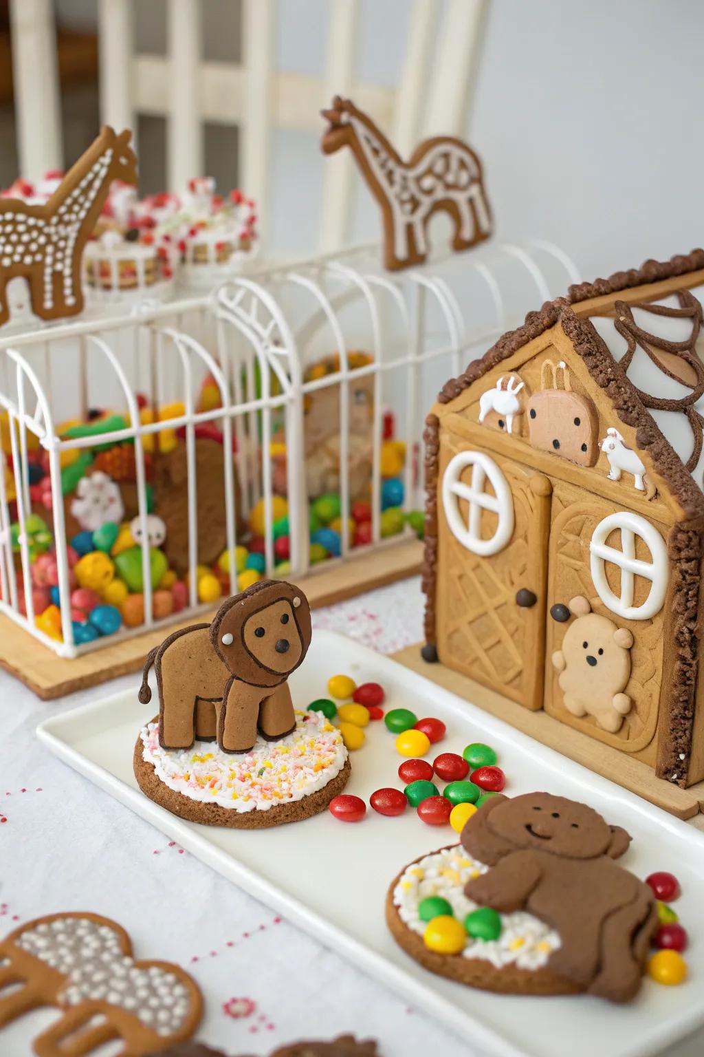 A delightful gingerbread zoo full of sweet animals.