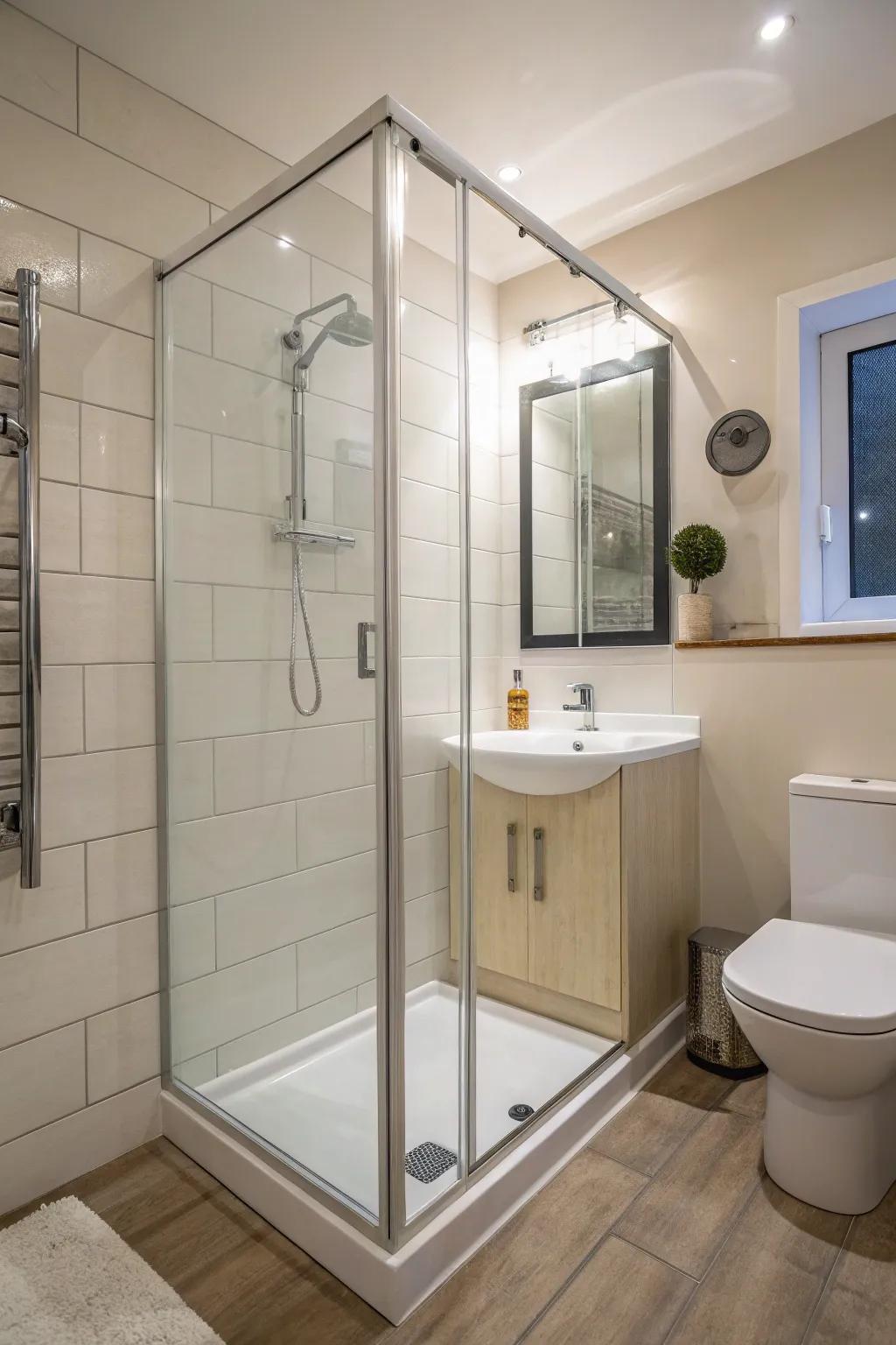 Maximize space with a neo-angle shower setup.