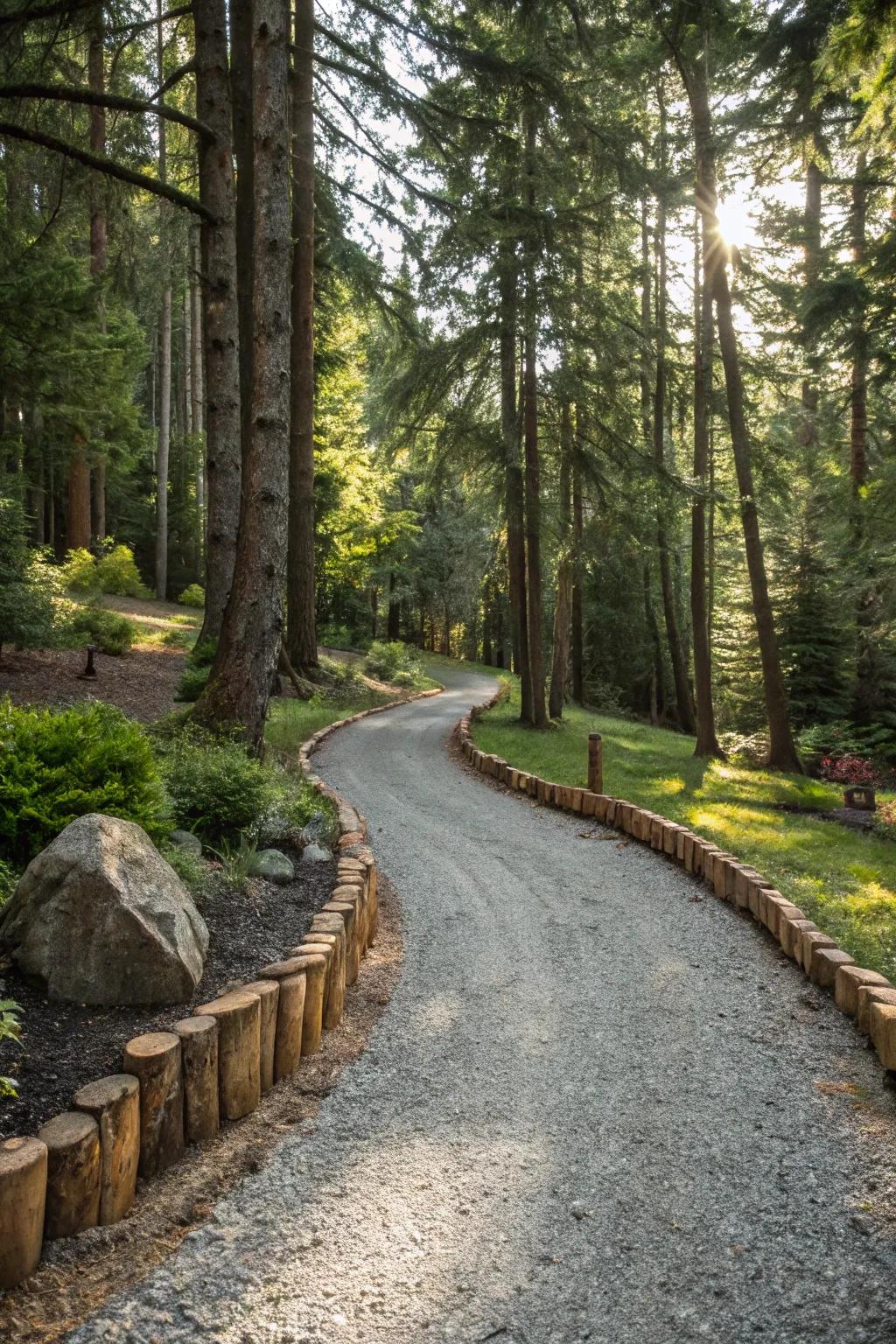 Log edging adds a woodland-inspired rustic charm.