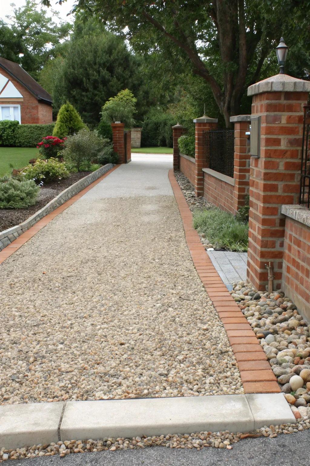 Contrasting materials add depth and highlight areas in this driveway.