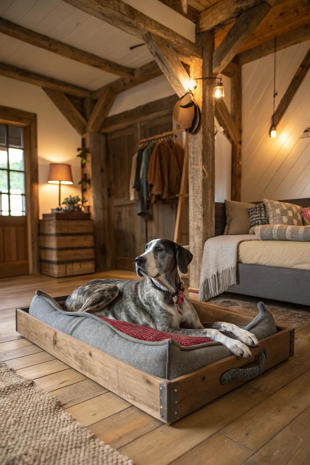 Rustic-style beds add charm and comfort to your Great Dane's resting space.