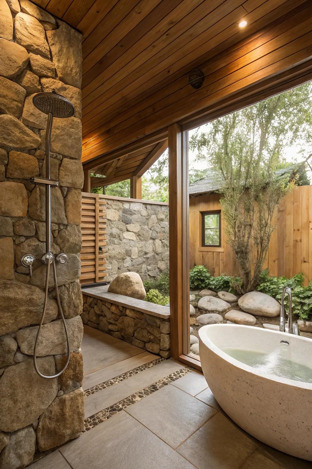 Create a spa-like retreat by pairing your hand shower with natural elements.