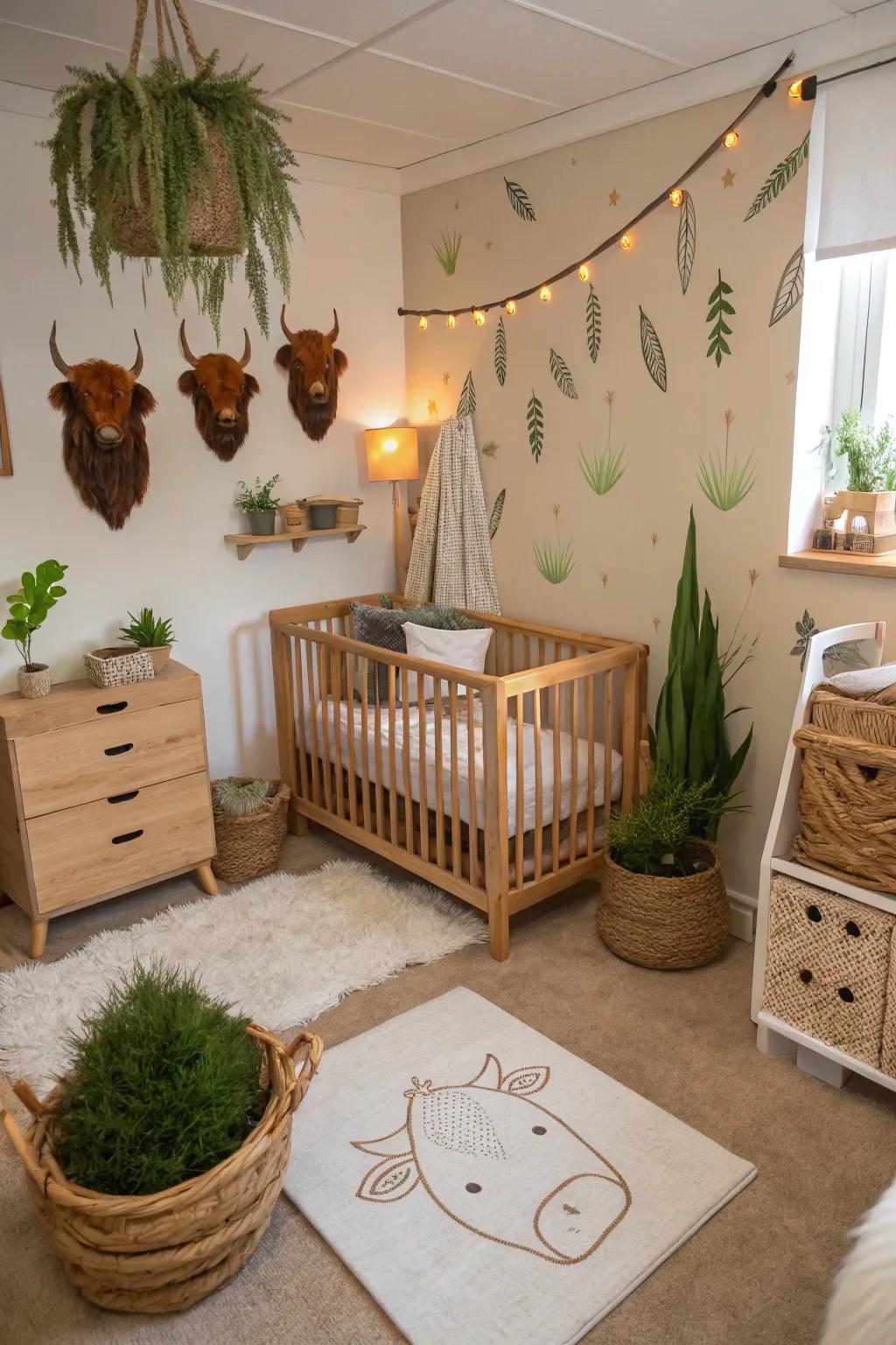 Natural elements add texture and vitality to the nursery.
