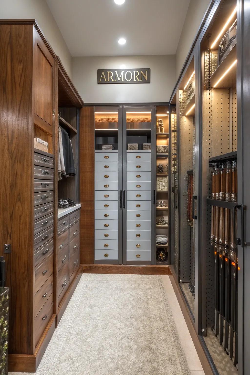 Dedicated storage keeps ammunition organized and secure.