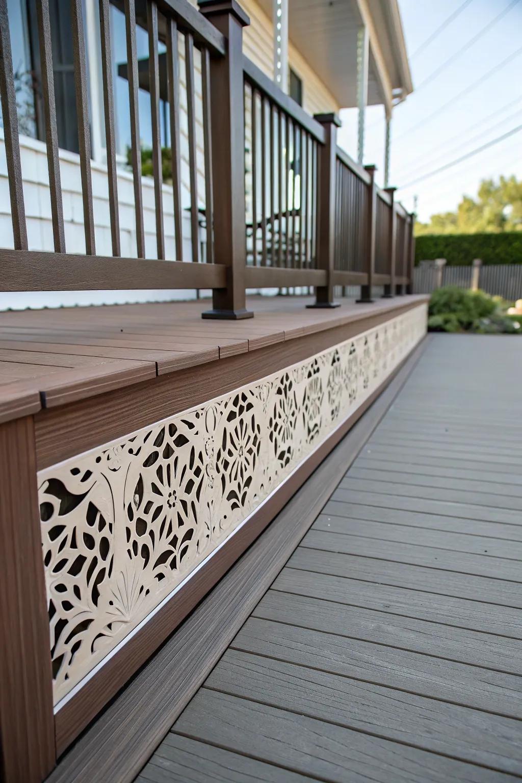 Decorative cutouts personalize the deck skirting.