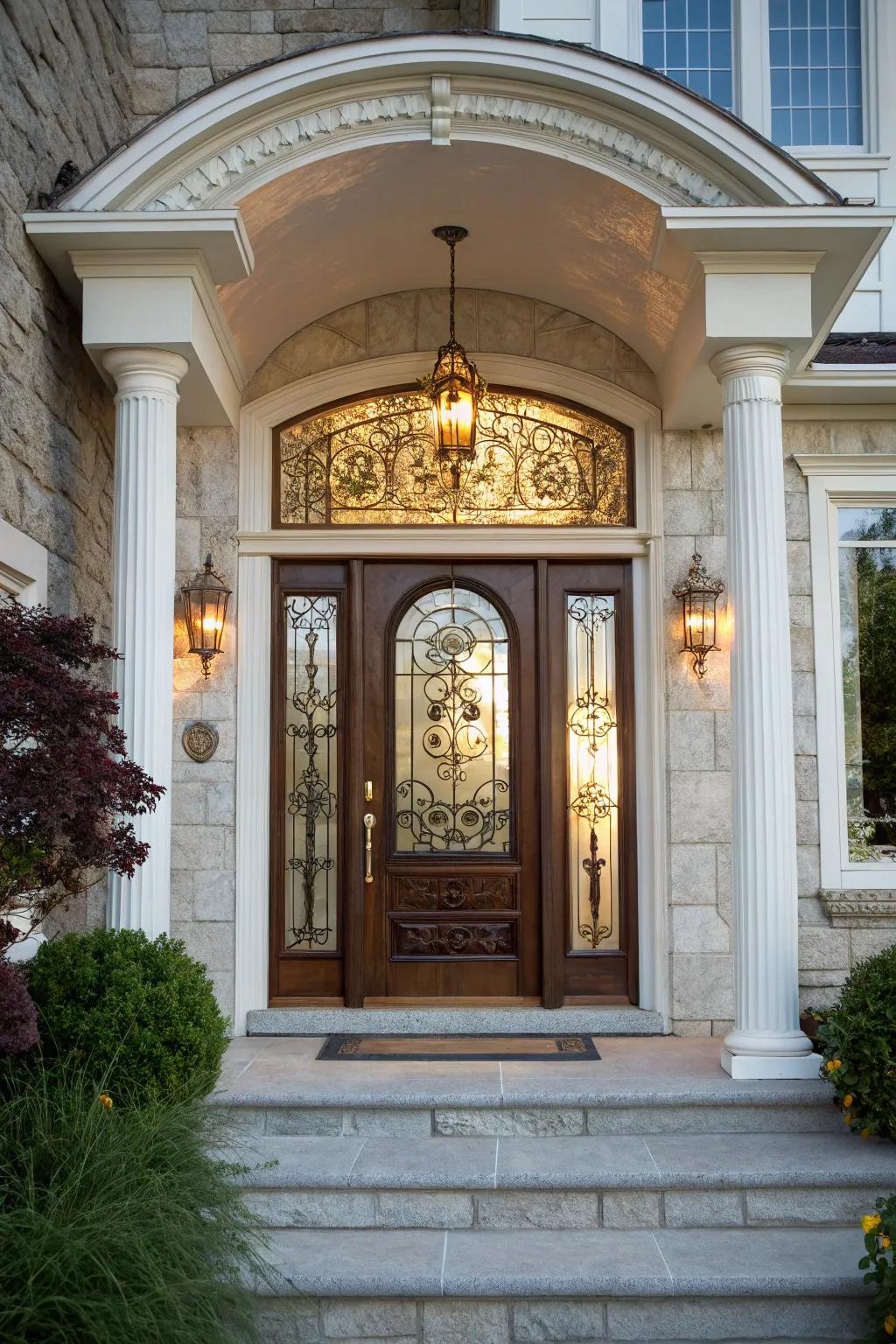 Sidelights add light and grandeur to this entrance.