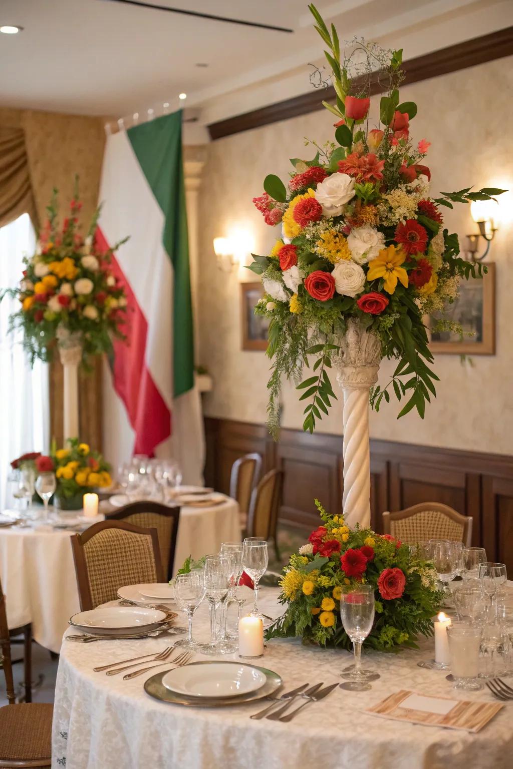 Tall centerpieces add drama and elegance.