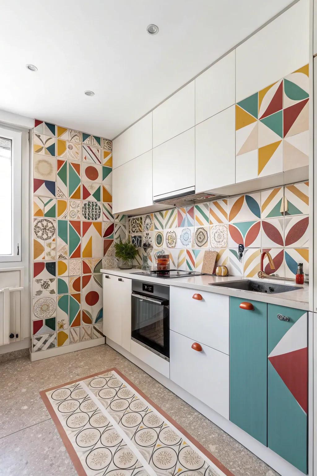 Geometric patterns add a playful and modern touch.