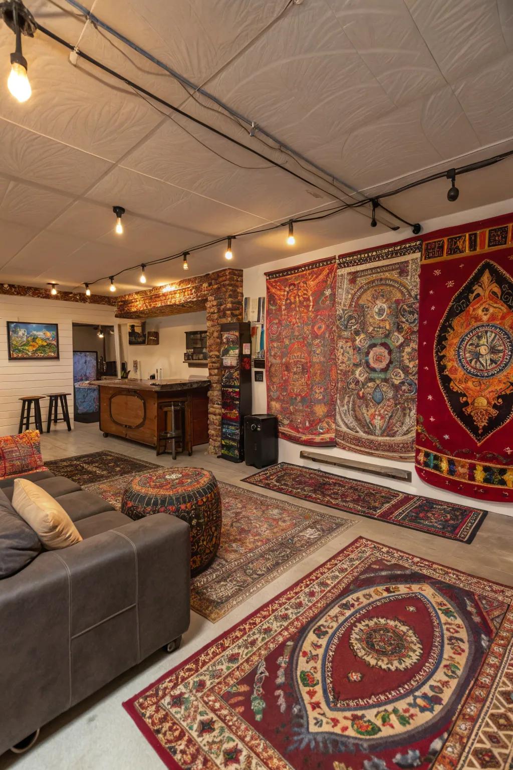 Fabric elements enrich the texture and feel of your man cave.