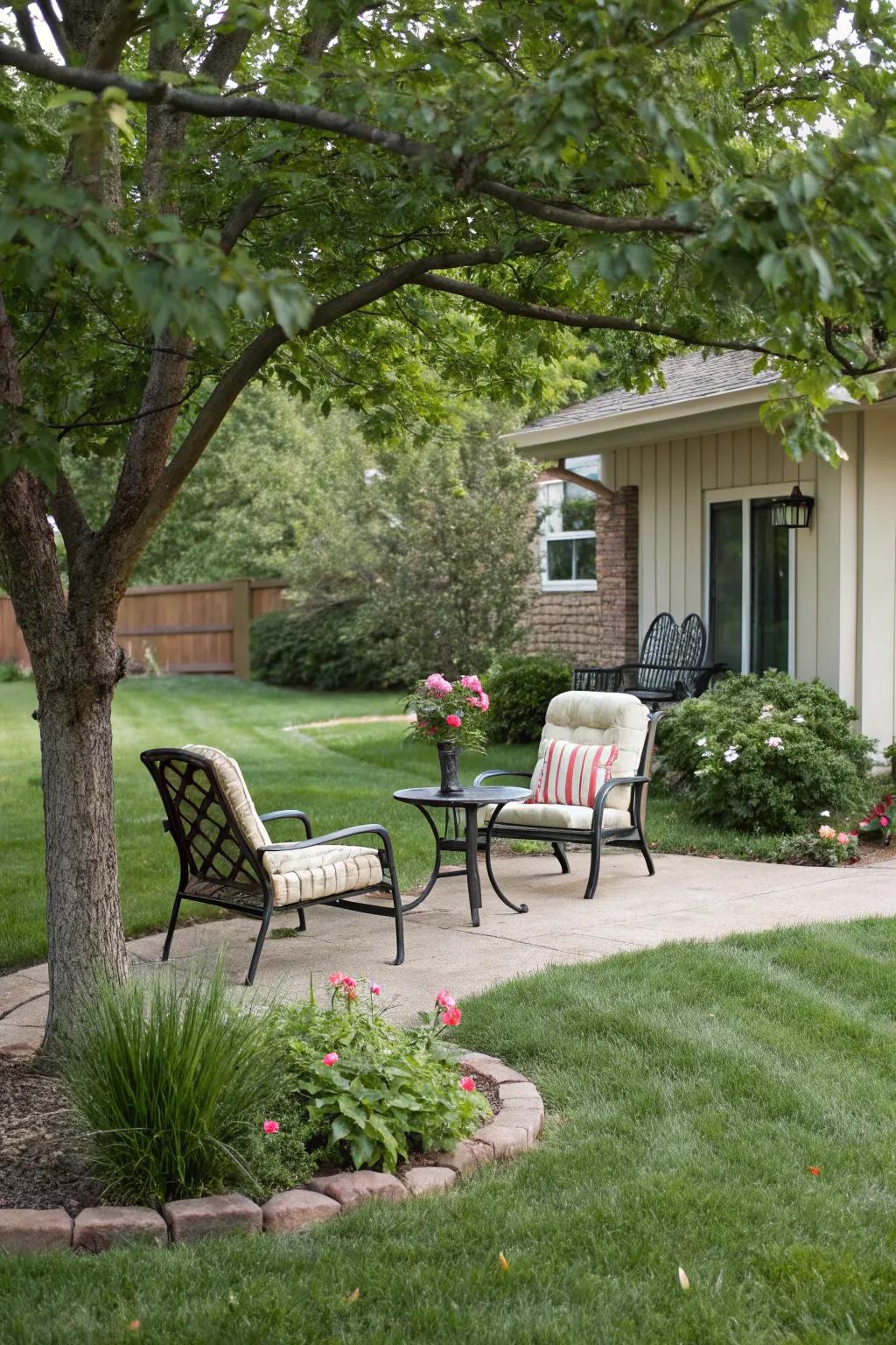 A relaxation area providing a peaceful retreat in the yard.