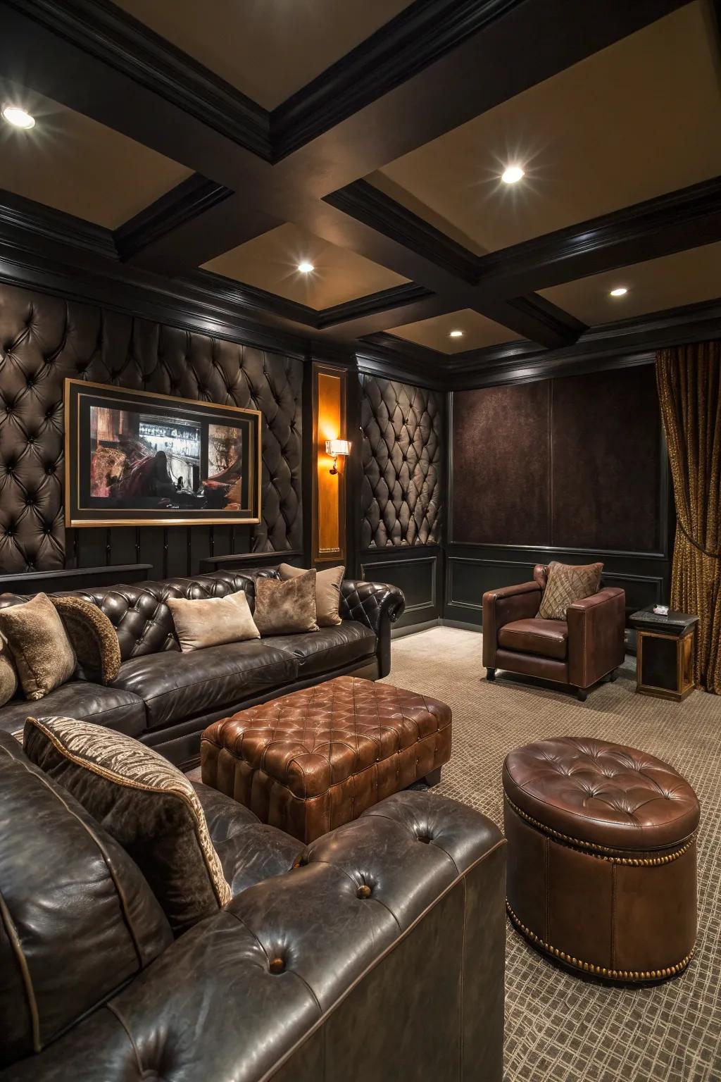 Luxurious textures add depth to the man cave.