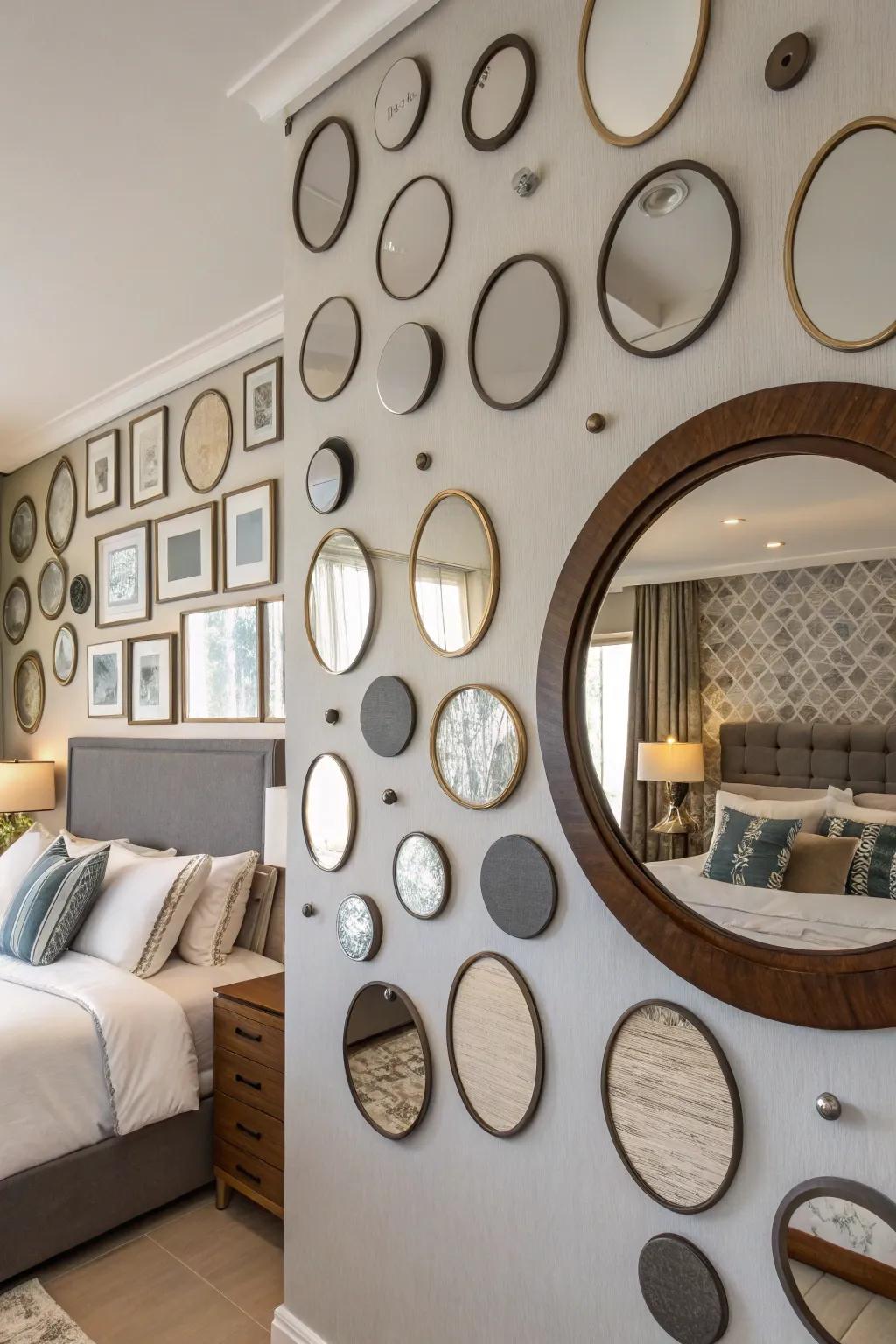 Clustered mirrors create a dynamic display and reflect light beautifully.