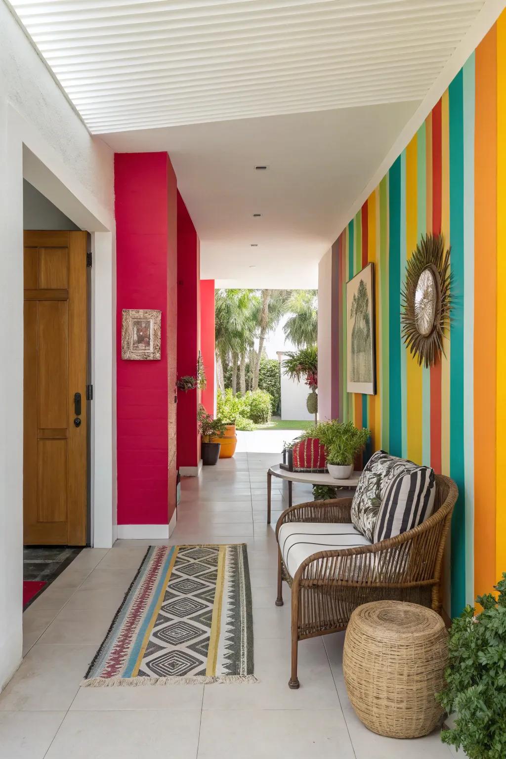 Bold colors add unexpected visual interest to a modern entryway.