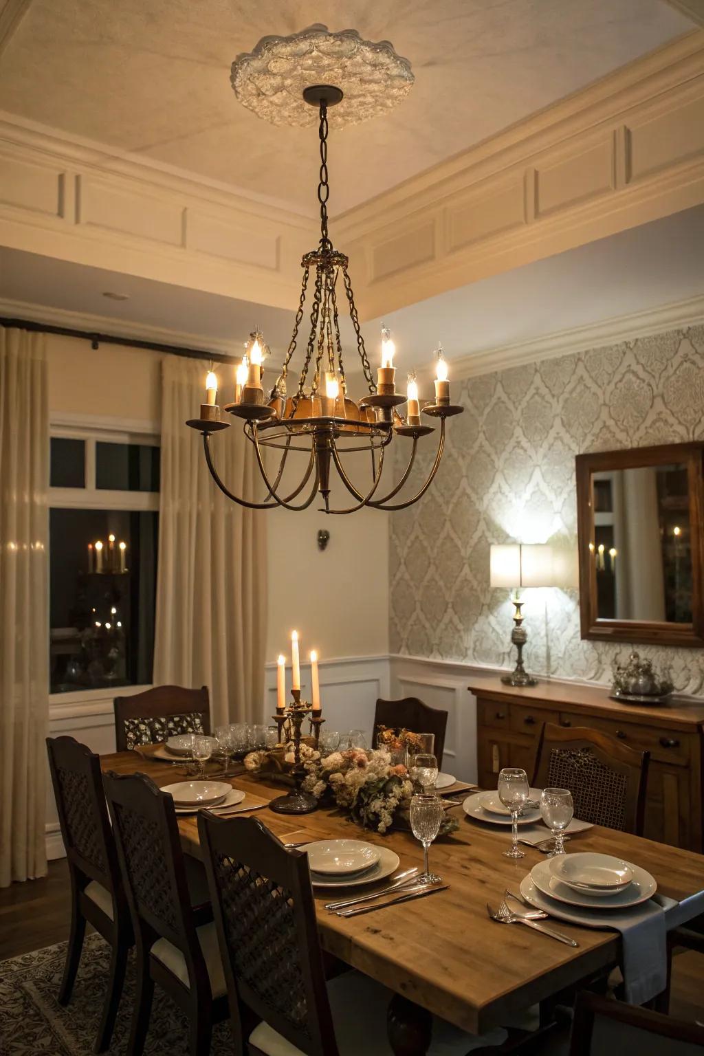 Candle-style chandeliers bring a classic touch.