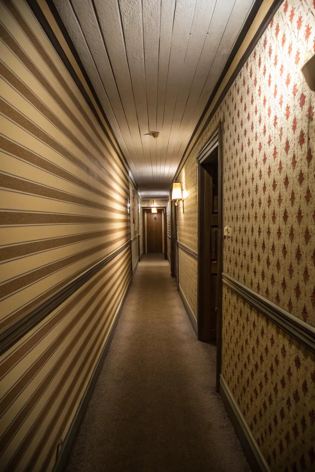 Horizontal lines can cleverly widen the appearance of a hallway.