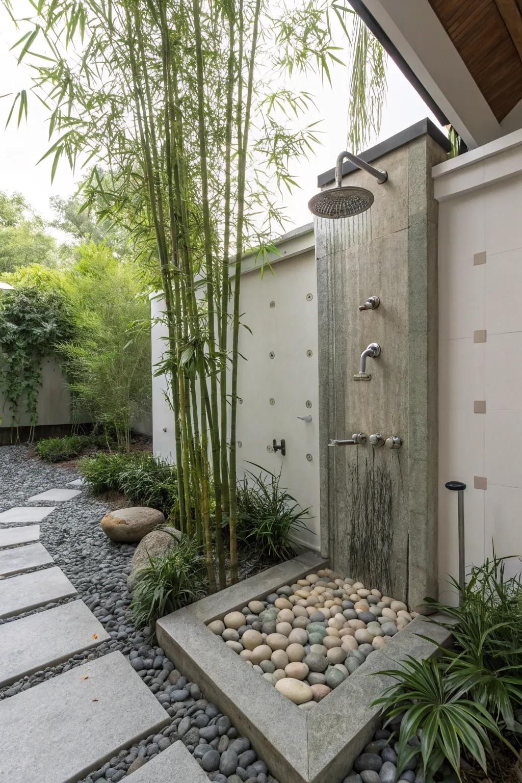 Find peace and tranquility in a Zen garden shower setting.