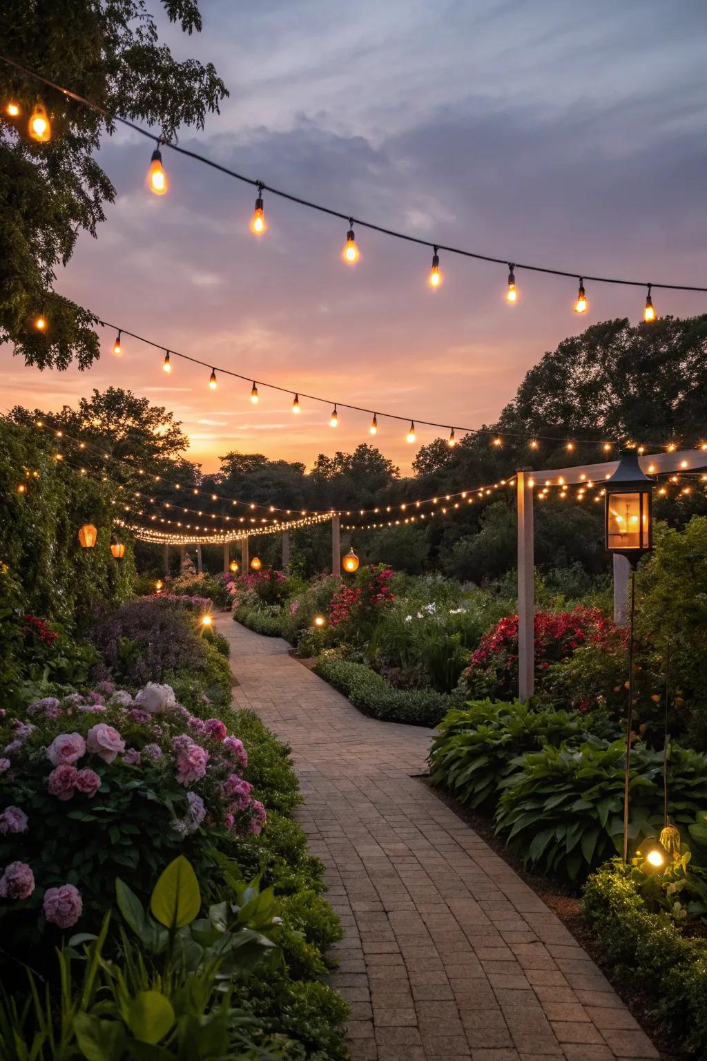 Ambient lighting transforms your garden into a magical nightscape.