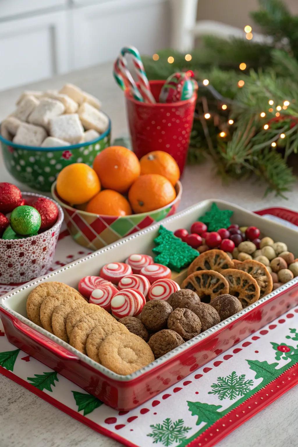 A festive holiday tray that spreads cheer through seasonal delights.