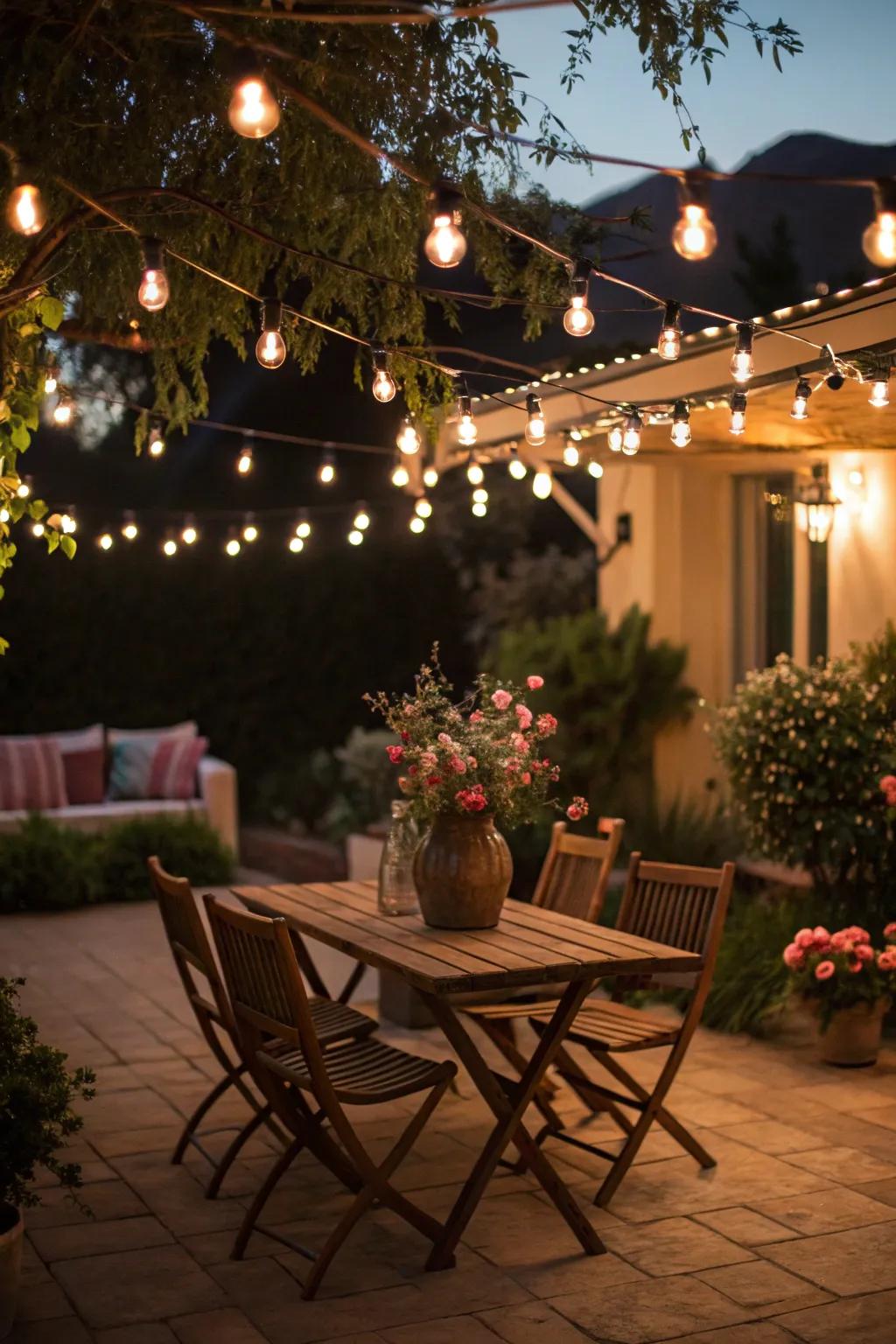 Festoon lights bring a bold and celebratory feel to your patio.