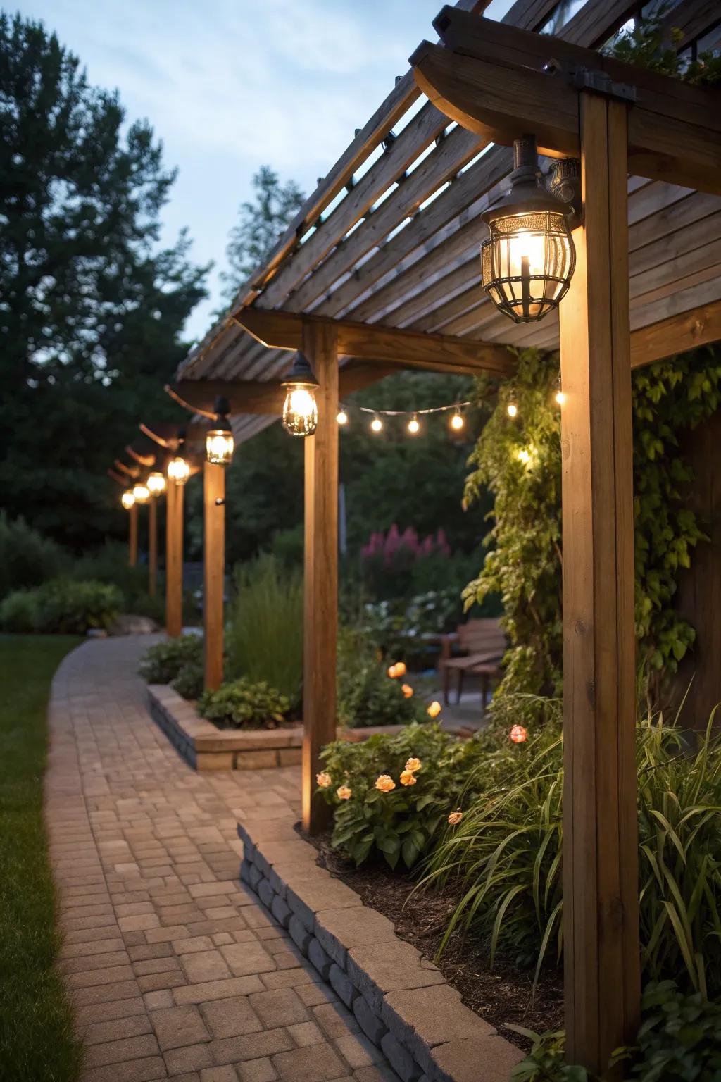 Solar lighting offers a sustainable way to illuminate your pergola.