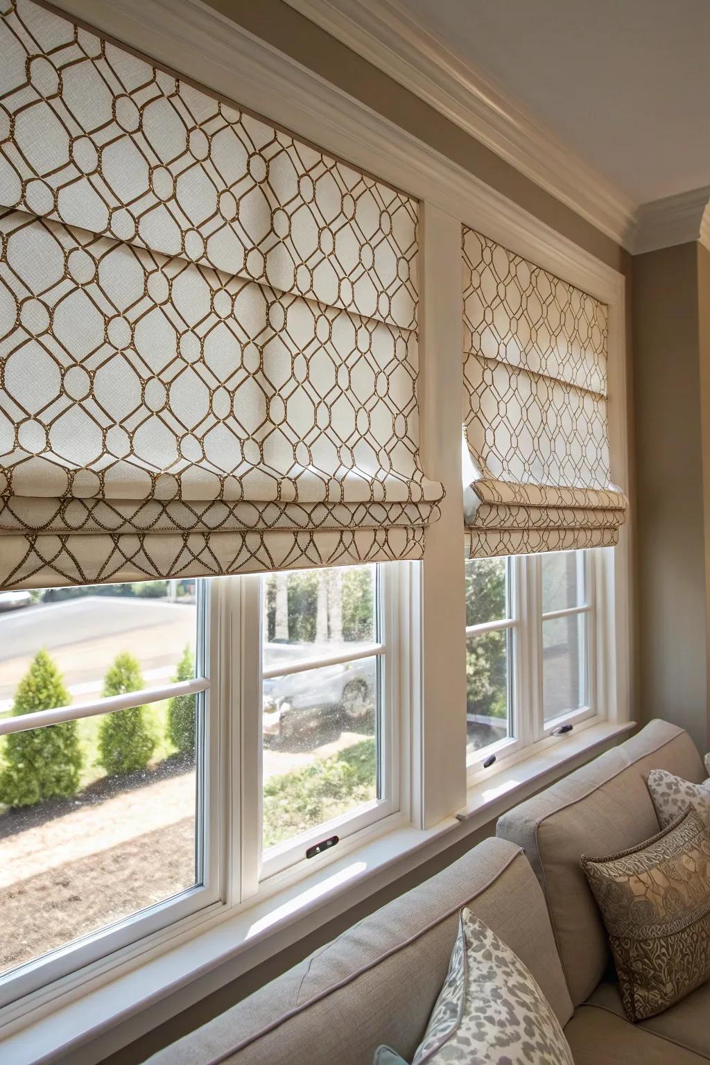 Custom Roman shades offer a bespoke touch to window privacy.