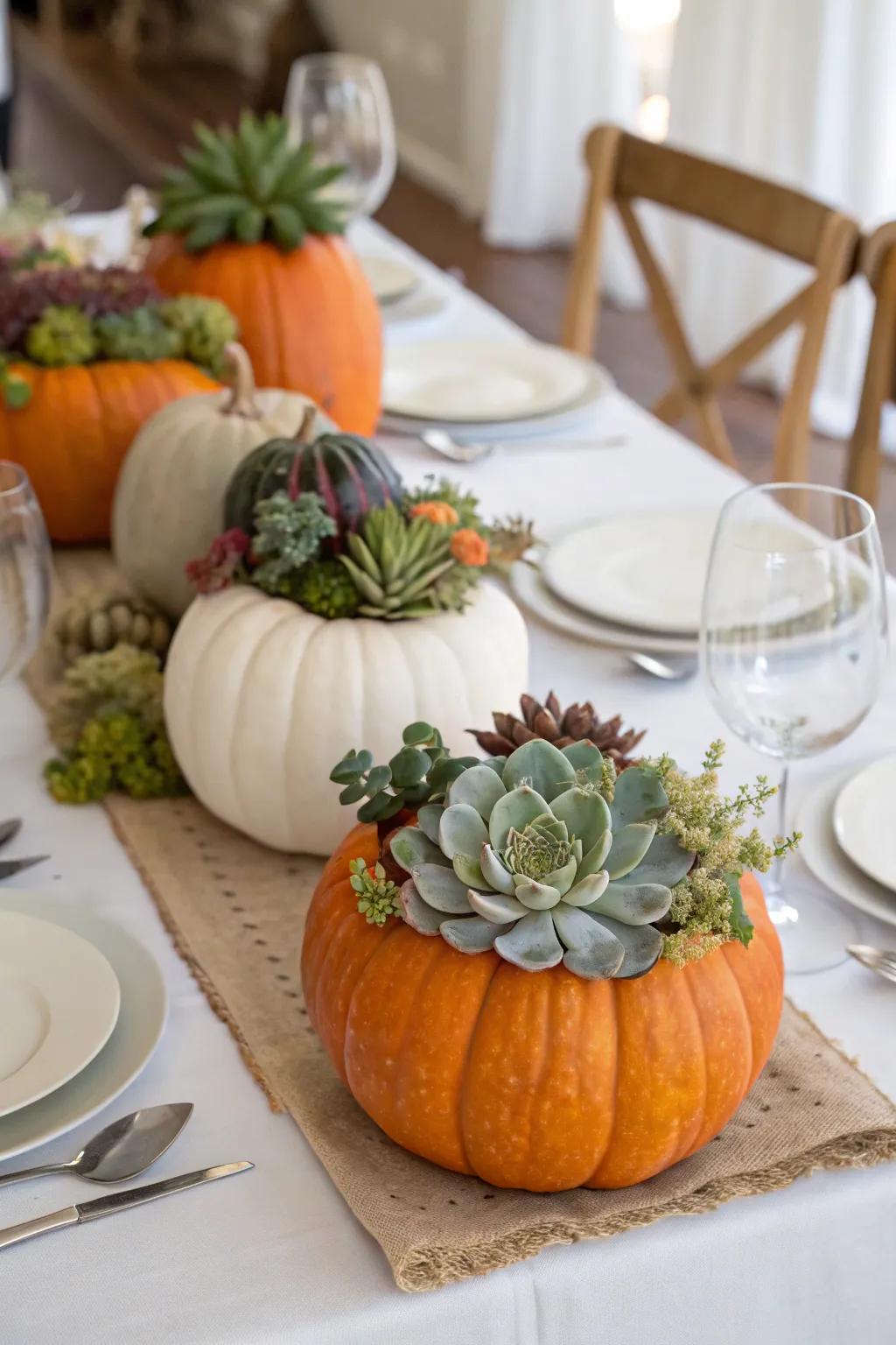 Blend nature and style with succulent-topped pumpkins.