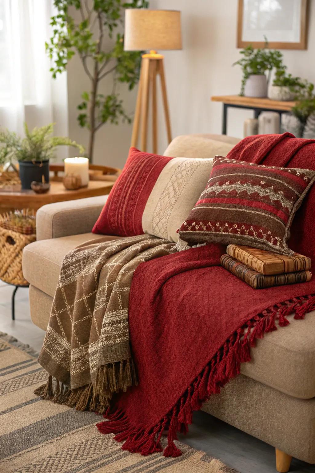 Layered textiles add depth and warmth to a living room.