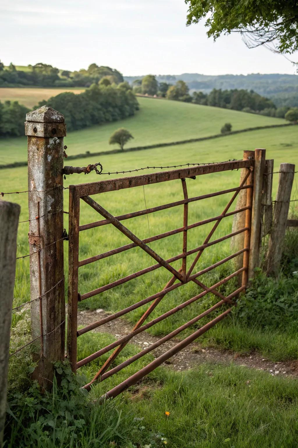 A gate showcasing the appeal of weathered metal.